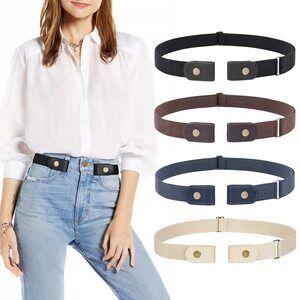 9821 4 Pieces No Buckle Elastic Stretch Belts For Men Women, Comfortable